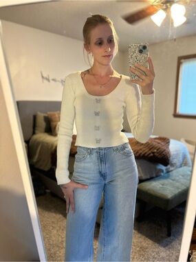 No Boundaries Cream Knit Scoop Neck Cardigan